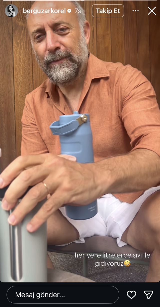 Bergüzar Korel eşi Halit Ergenç'i paylaştı: Her yere litrelerce sıvı ile gidiyoruz