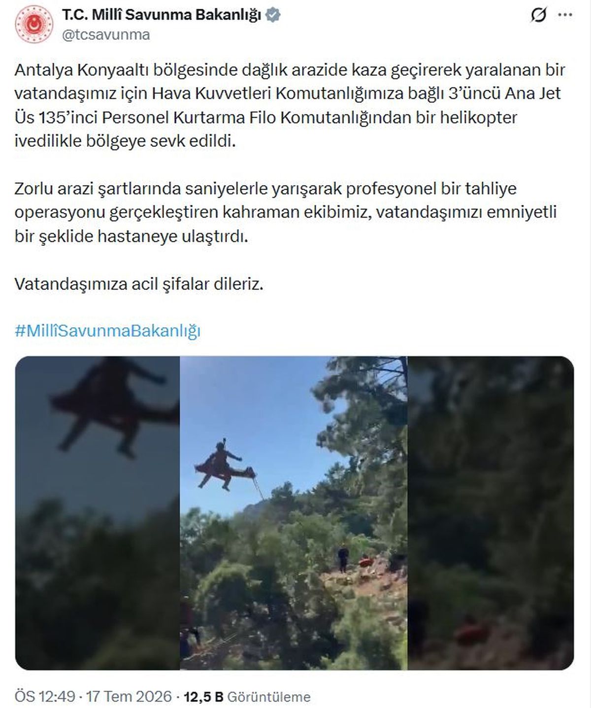 Antalya\'da Kaza Geçiren Vatandaş Helikopterle Kurtarıldı
