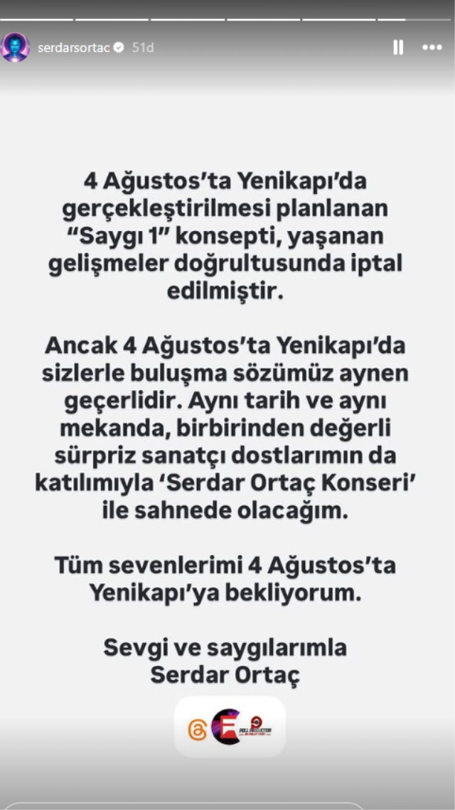 Oğuzhan Uğur'un gözaltına alınmasının ardından, Serdar Ortaç