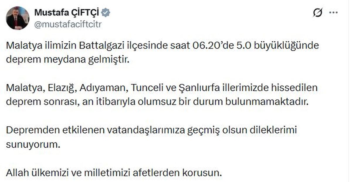 Bakan Çiftçi: Depremde Olumsuz Durum Yok