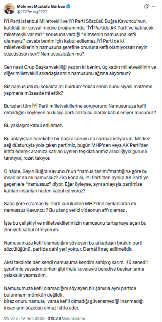 AK Parti'ye transfer kulisi İYİ Parti'yi karıştırdı! Gürban'dan Kavuncu'ya zehir zemberek tepki