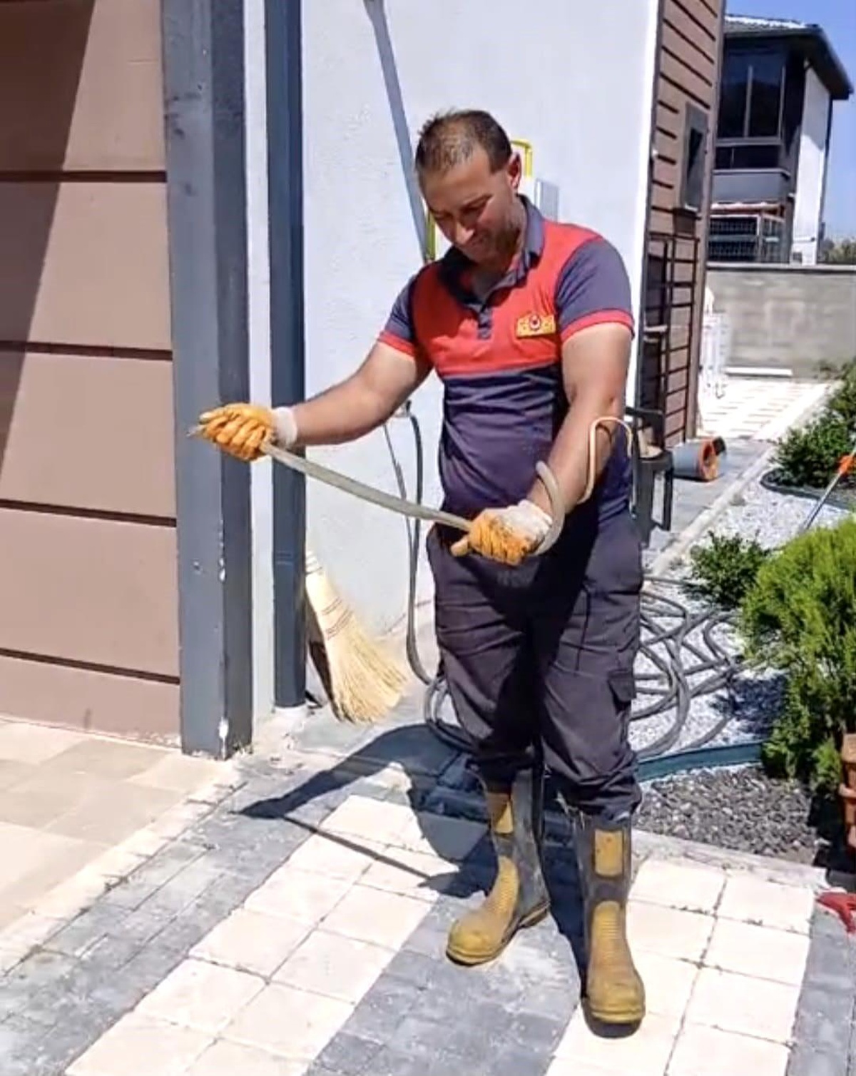 Yozgat\'ta evin bahçesine giren yılan doğaya bırakıldı