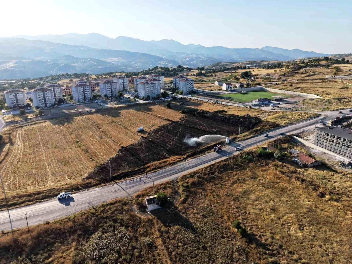Emet\'te arazi yangını korkuttu: Bir itfaiye eri dumandan etkilendi