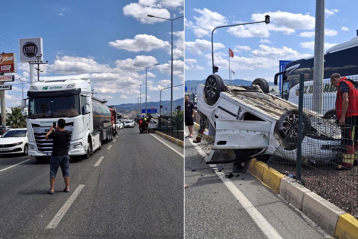 Edremit’te tır ile otomobil çarpıştı: Araç takla attı