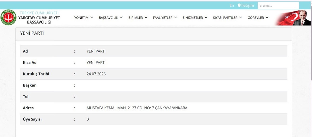 YENİ Parti Yargıtay Listesine Eklendi