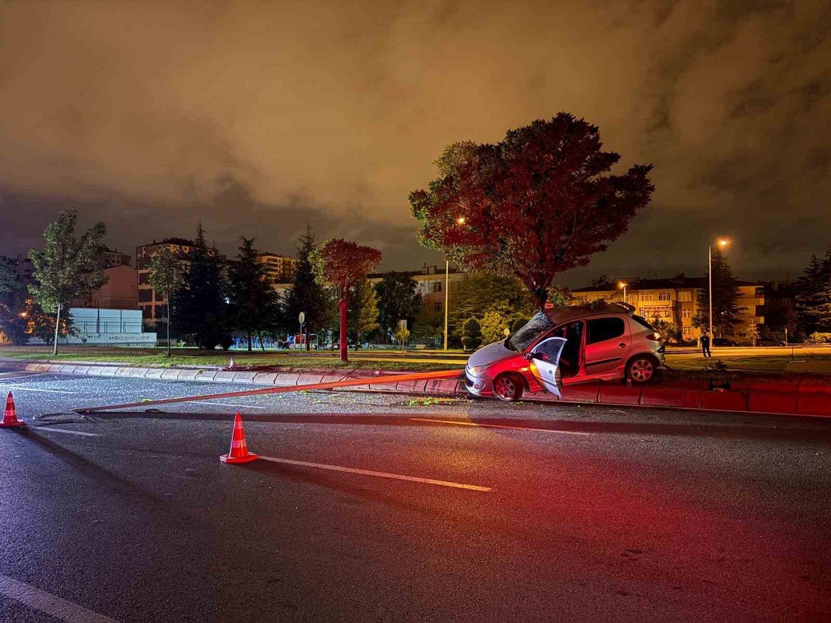 Direksiyon hakimiyetini kaybeden alkollü sürücü aydınlatma direğini devirdi