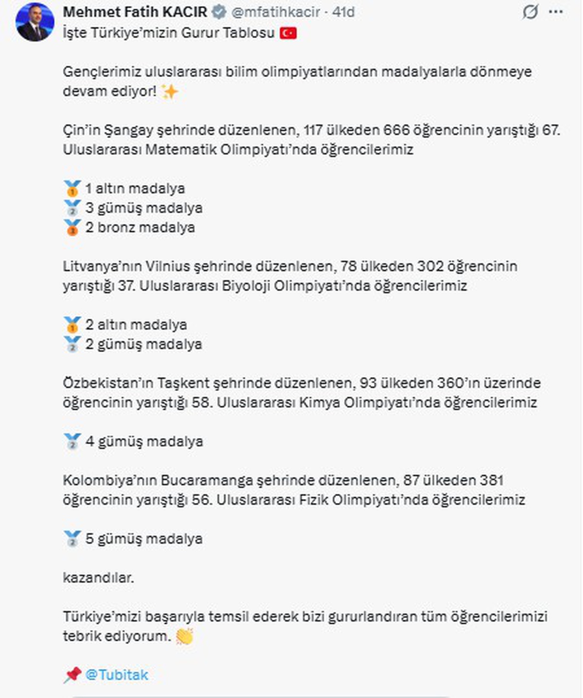 Bilim Olimpiyatlarında Türk Öğrencilerden Başarı