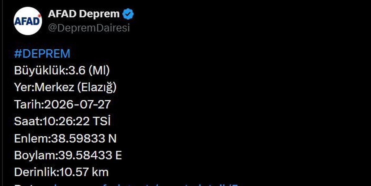 Elazığ\'da 3.6 Büyüklüğünde Deprem