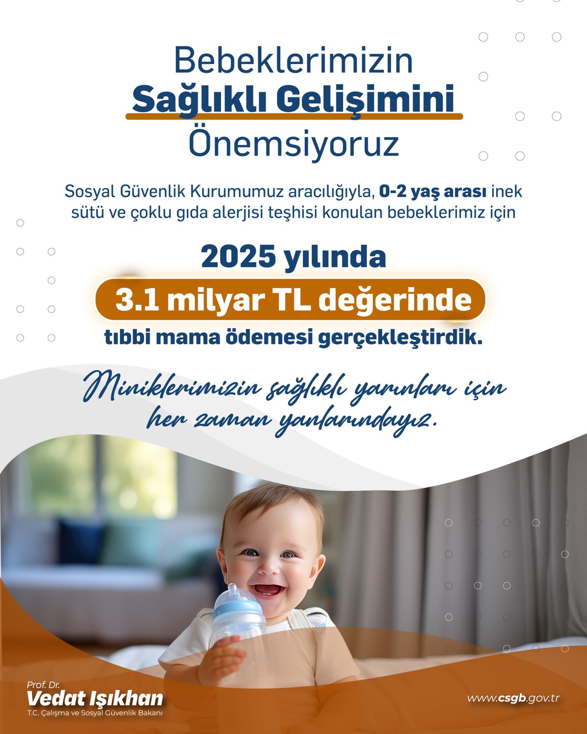 Bebeklere 3.1 Milyar TL Tıbbi Mama Desteği