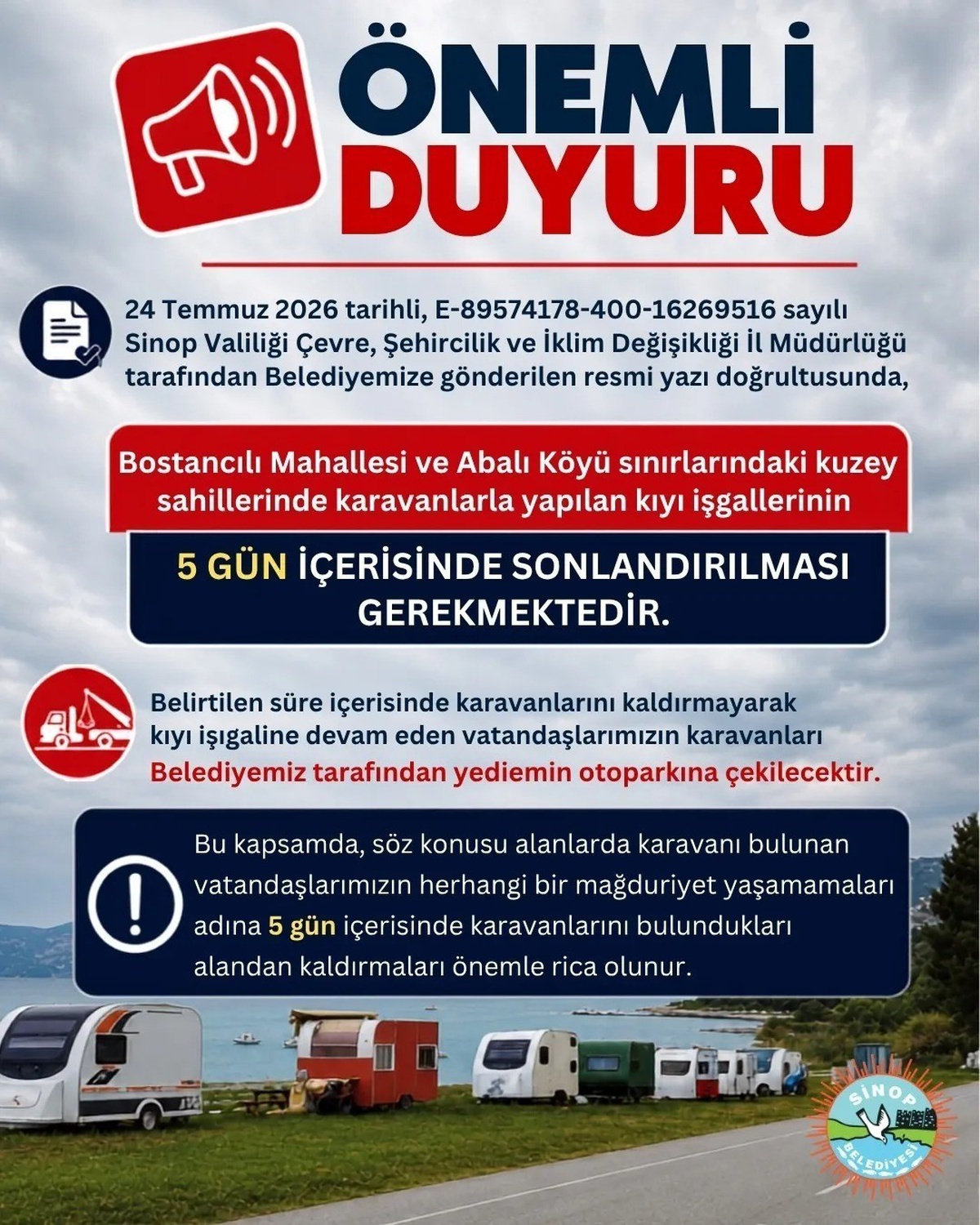 Sinop sahillerinde karavan düzenlemesi