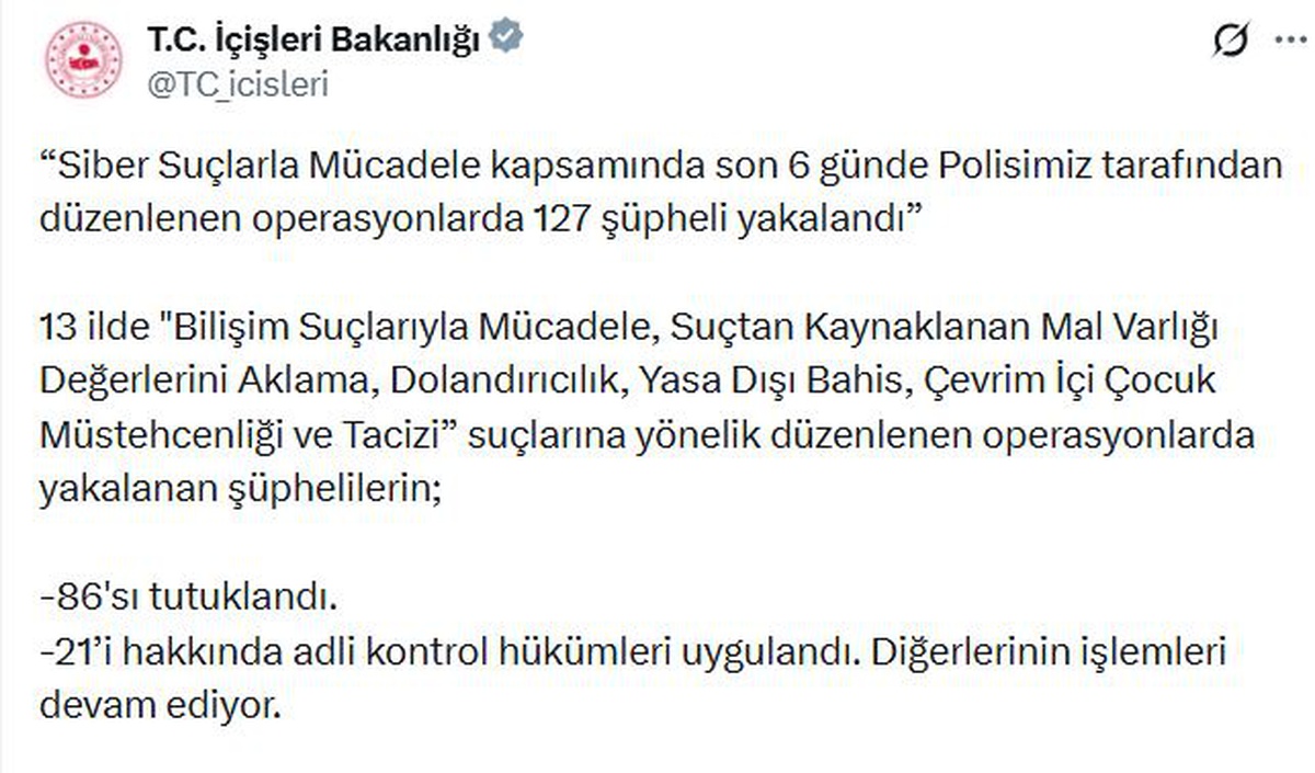 Siber Suç Operasyonları: 127 Gözaltı, 86 Tutuklama