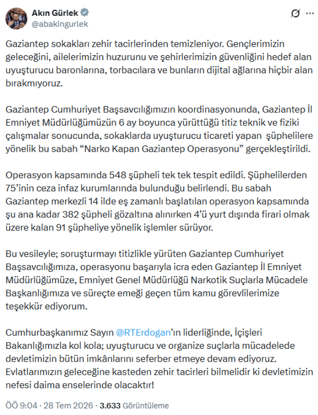 Gaziantep merkezli 14 ilde operasyon! 382 kişi gözaltına alındı