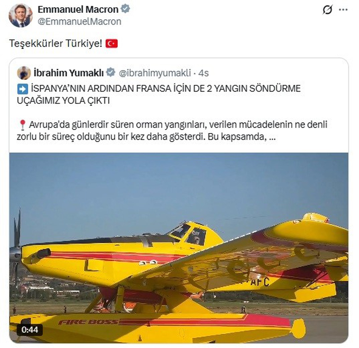 Macron\'dan Türkiye\'ye Teşekkür