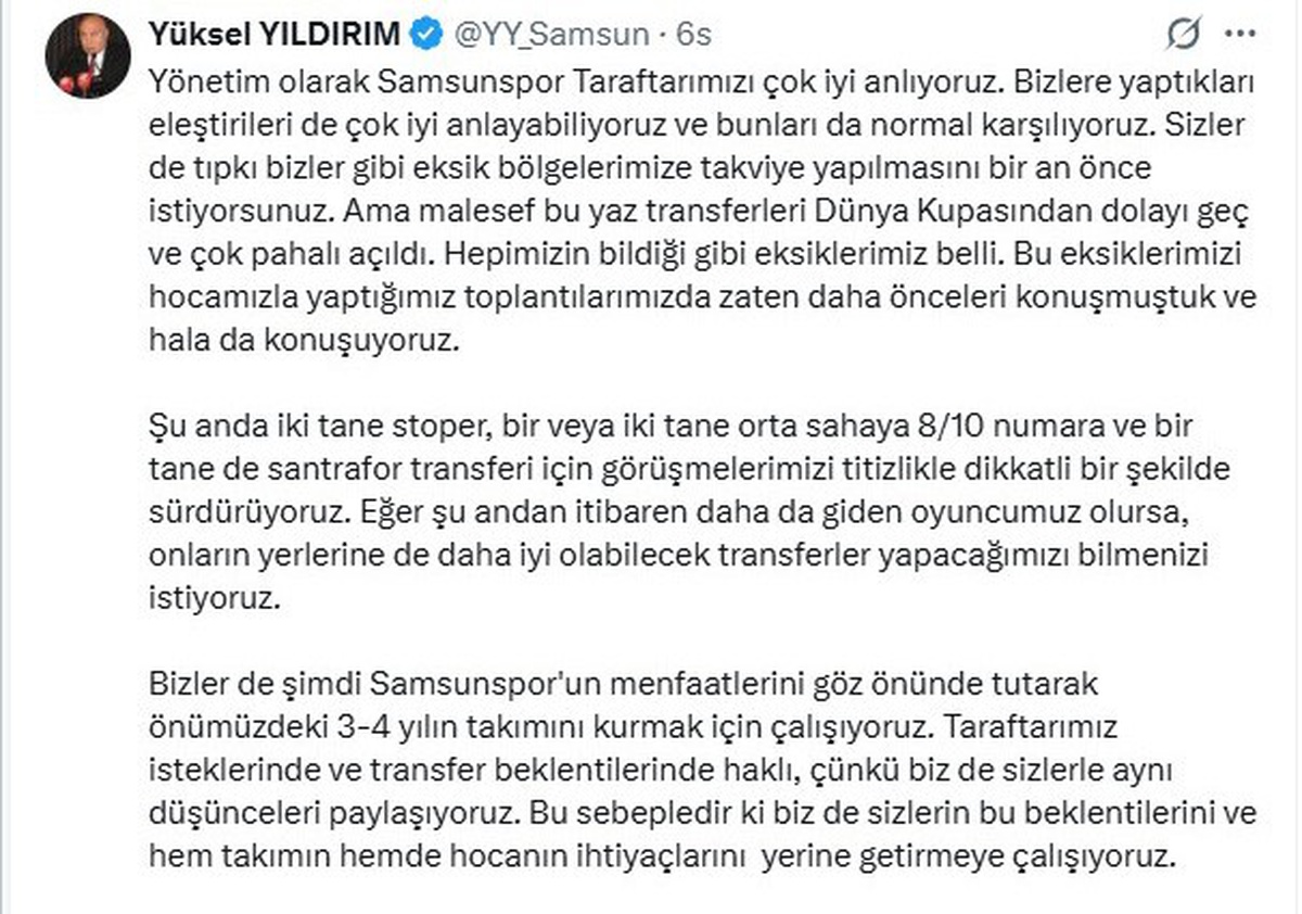 Samsunspor, 3 Yıl İçin Hedef Belirledi