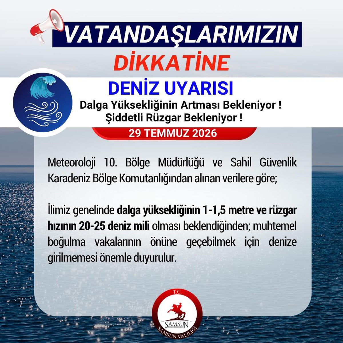 Samsun\'da Denize Giriş Uyarısı