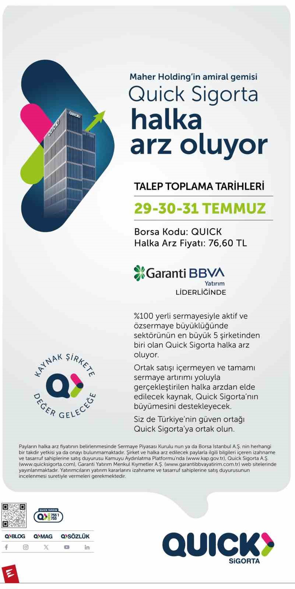 Quick Sigorta Halka Arz Süreci Başladı