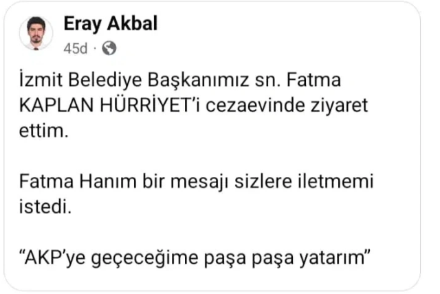 Tutuklu İzmit Belediye Başkanından flaş AK Parti yanıtı: Paşa paşa yatarım