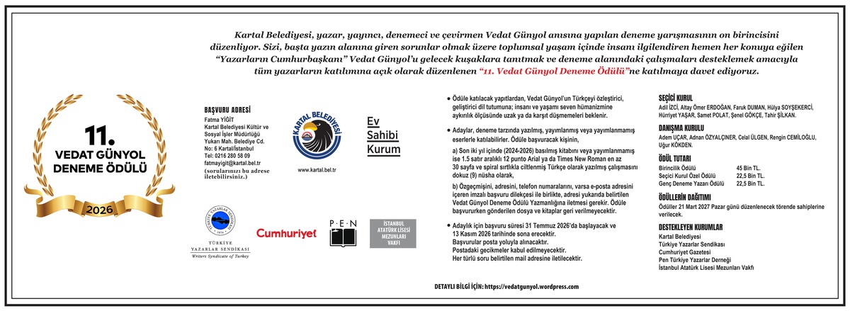 Vedat Günyol 11. Deneme Ödülü başvuruları başladı