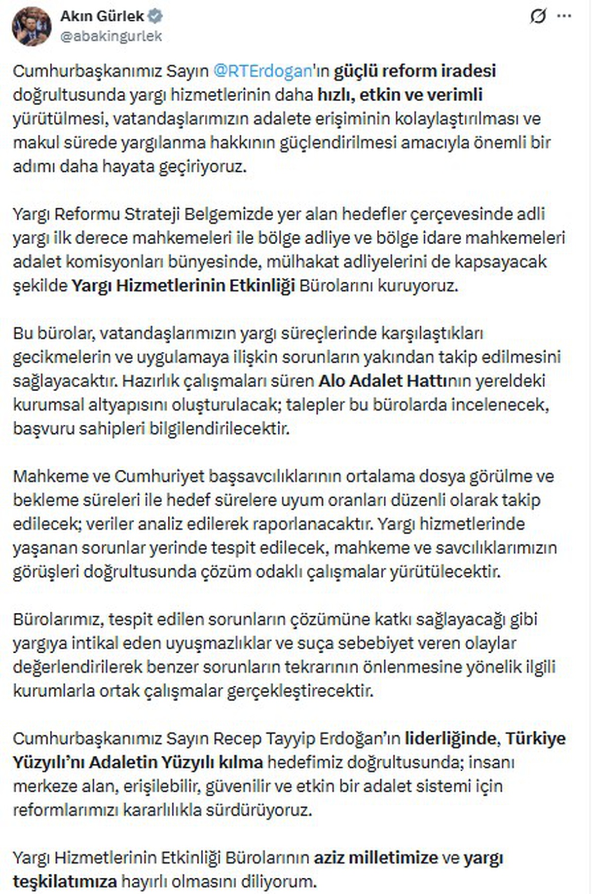 Bakan Gürlek: Yargı Hizmetlerinin Etkinliği Bürolarını kuruyoruz