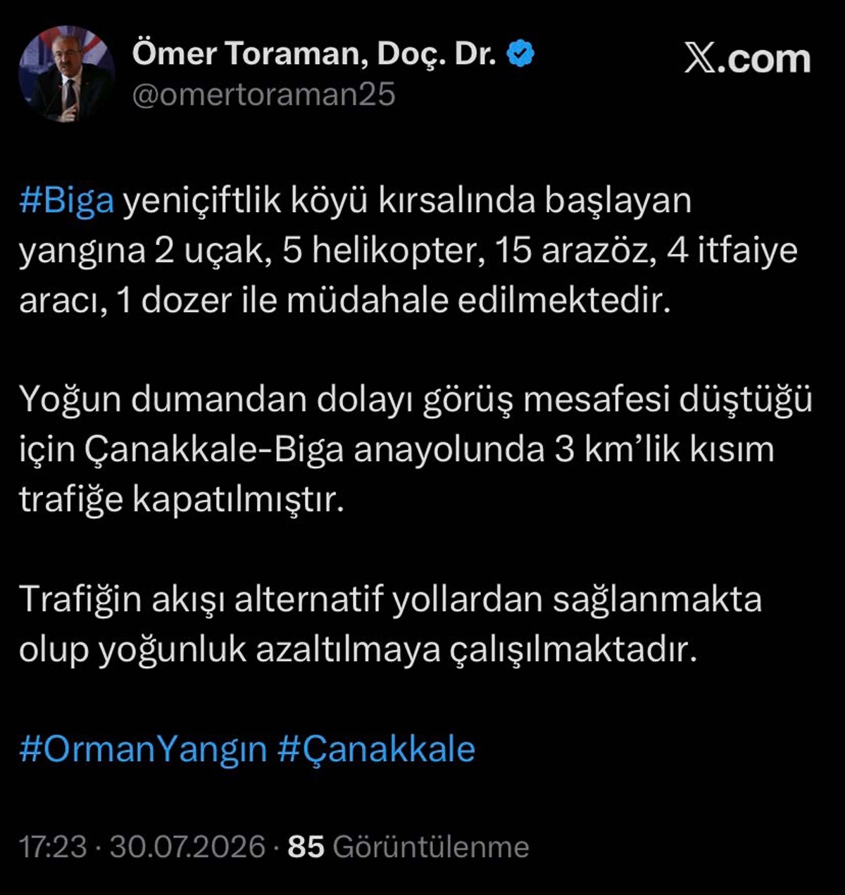 Biga\'da Tarım Arazisinde Yangın