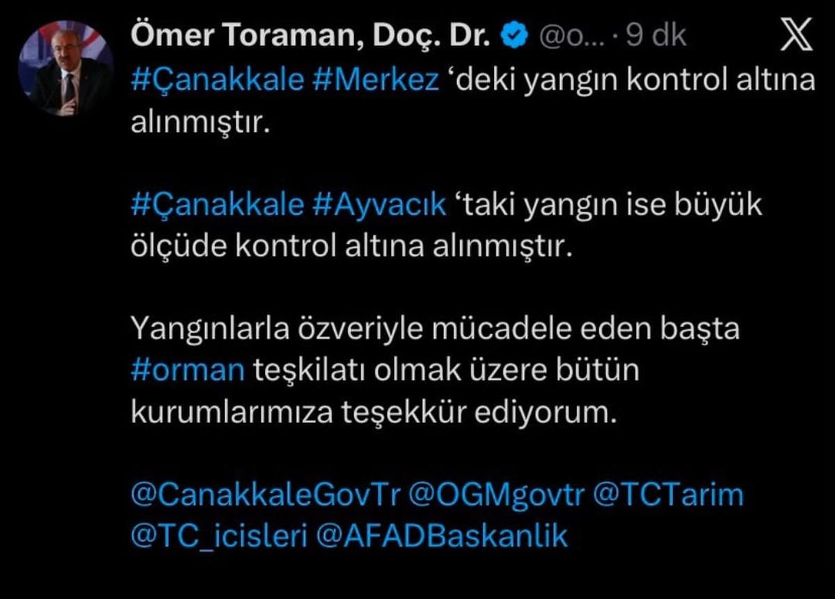 Çanakkale\'deki Orman Yangınları Kontrol Altına Alındı