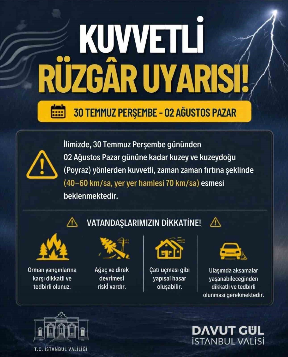 İstanbul\'da Kuvvetli Rüzgar Uyarısı
