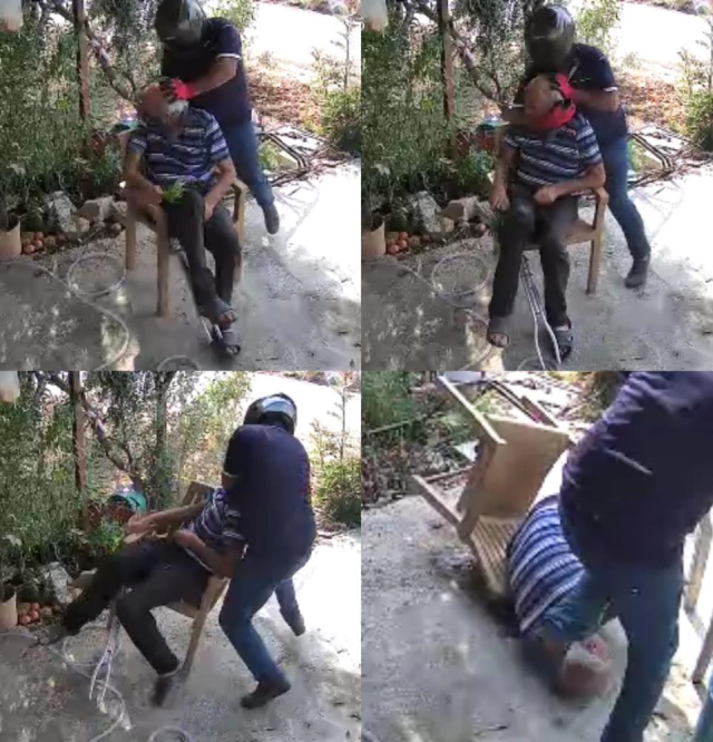 Kask ve eldivenle geldi, yaşlı adamın boynunu kırmaya çalıştı! Dehşet anları kamerada