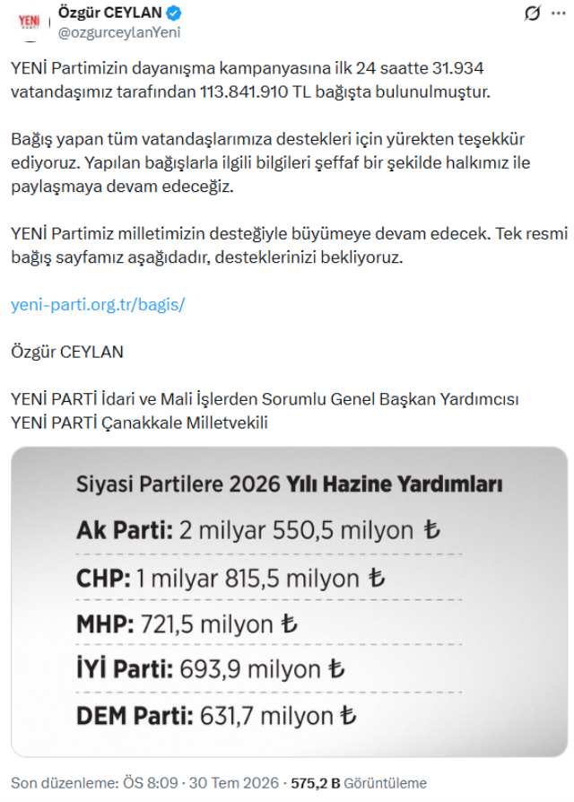 Özgür Özel kampanyayı başlattı, 24 saatte 32 bin kişi destek verdi