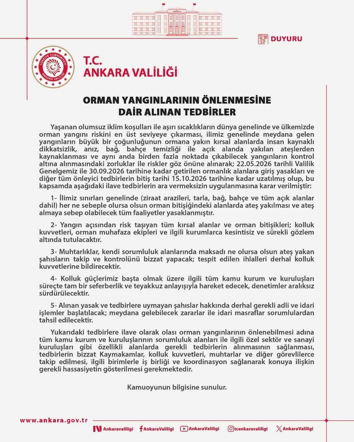 Ankara’da Orman Yangınlarına Karşı Önlemler Uzatıldı