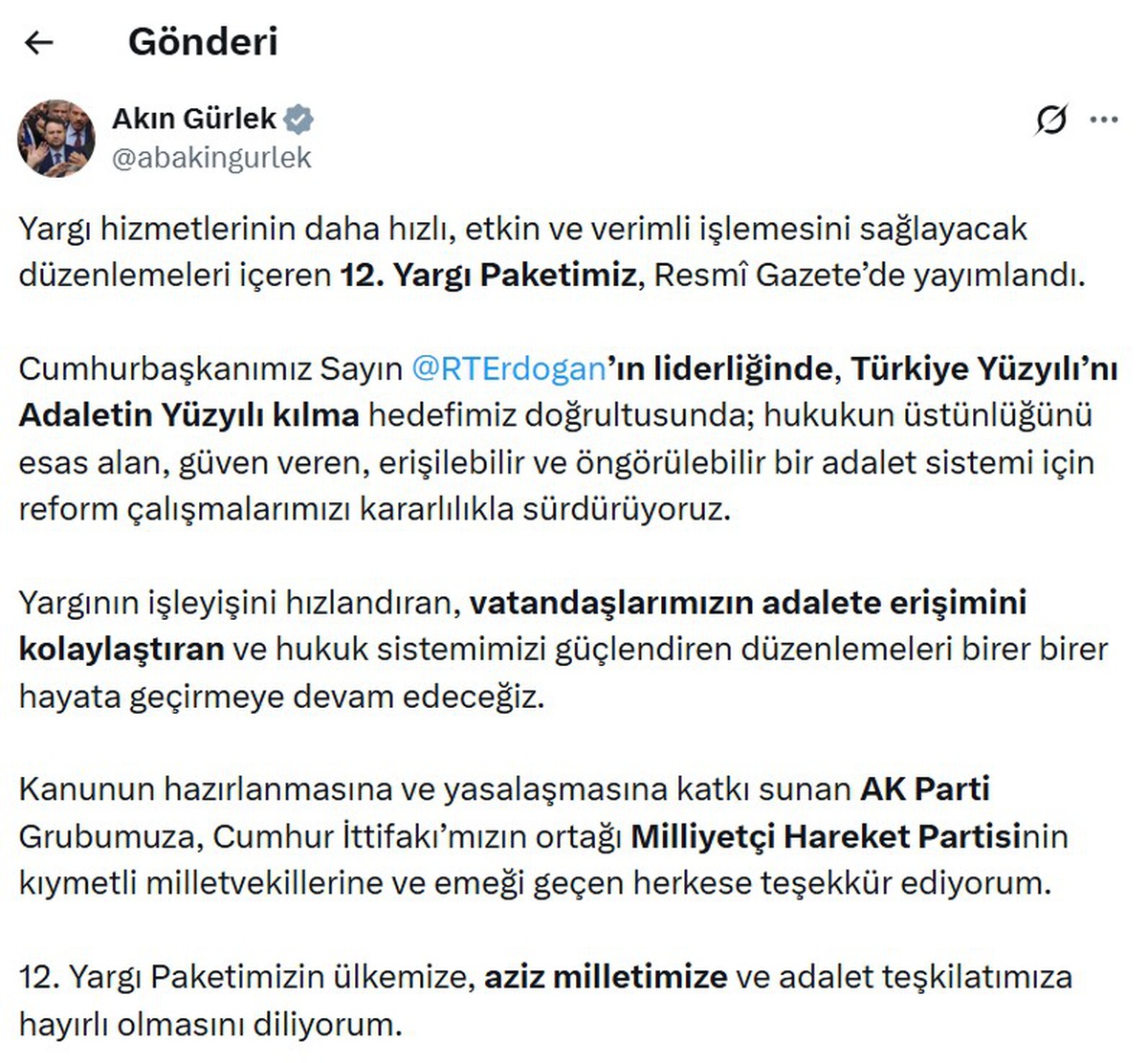 Bakan Gürlek: 12’nci Yargı Paketimiz Resmi Gazete’de yayımlandı