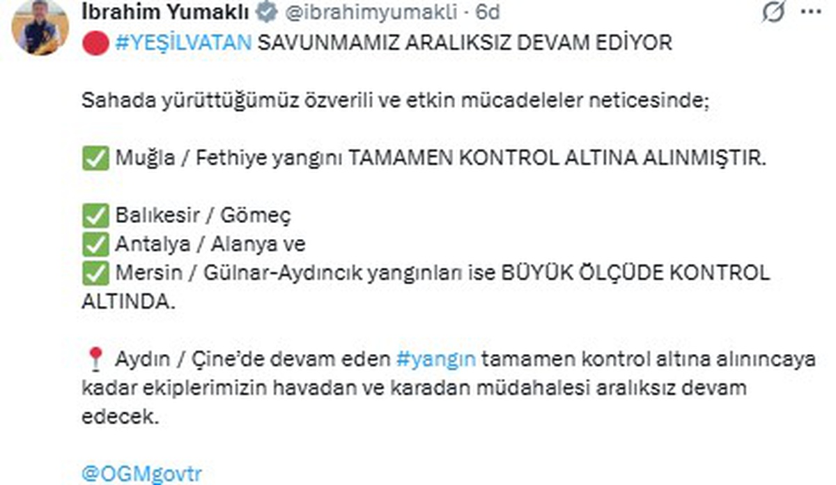Fethiye Yangını Kontrol Altında