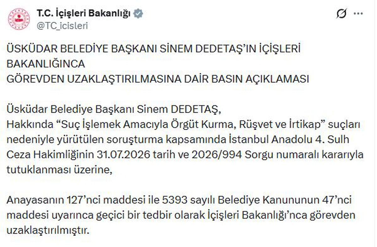 Sinem Dedetaş Görevden Uzaklaştırıldı