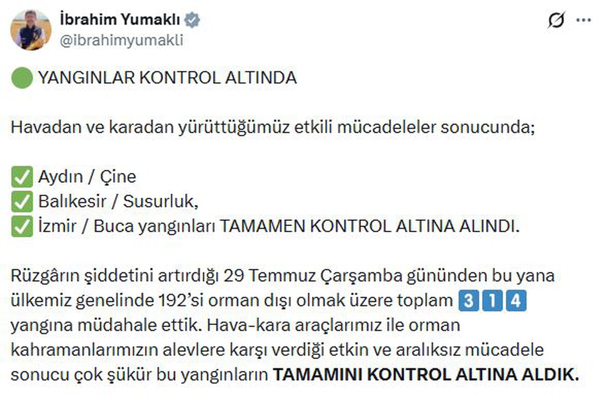Orman Yangınları Kontrol Altına Alındı