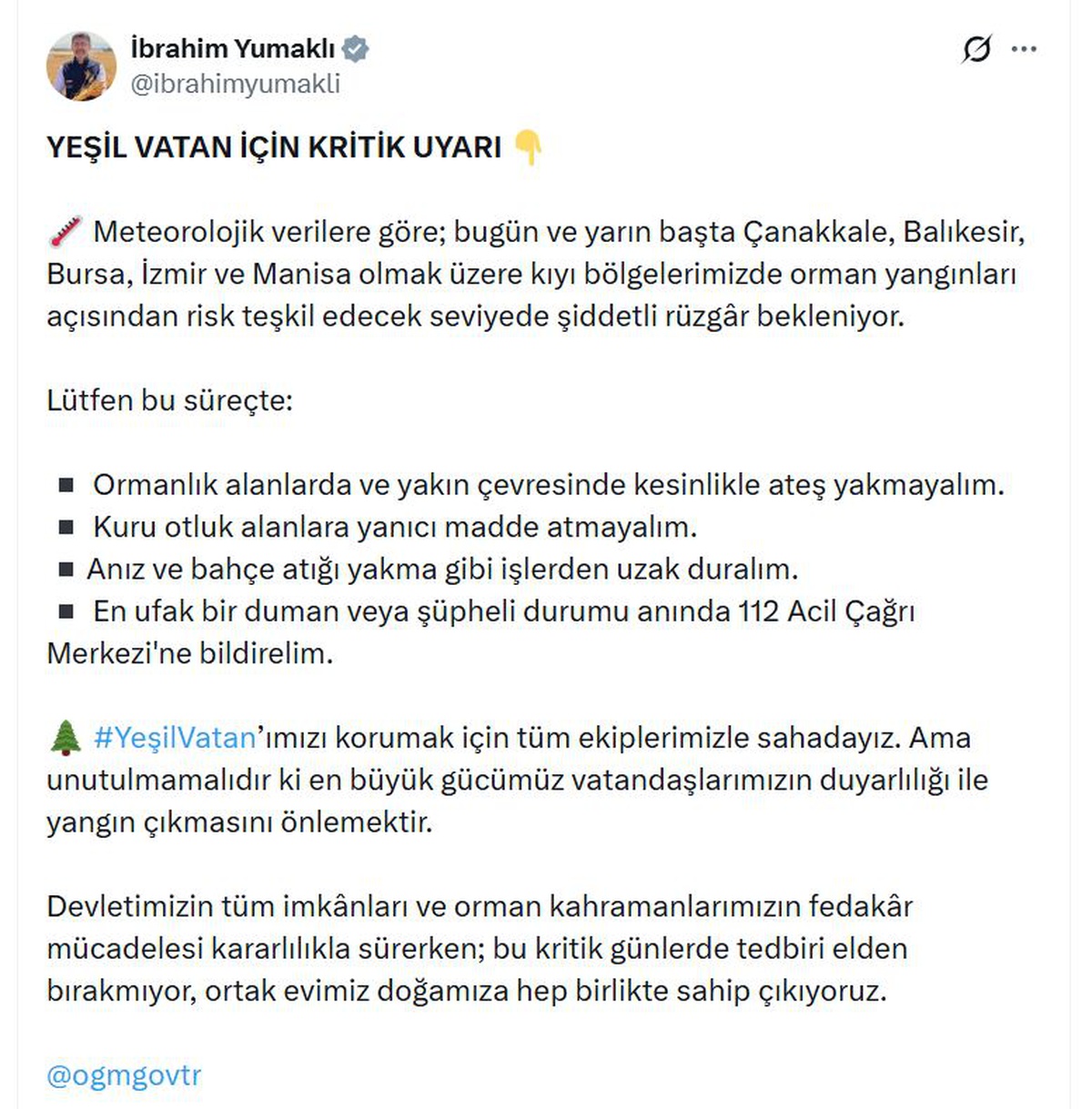 Yangın Riski! Dikkatli Olun!