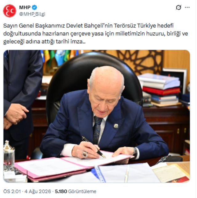 Devlet Bahçeli, çerçeve yasa teklifine imza attı
