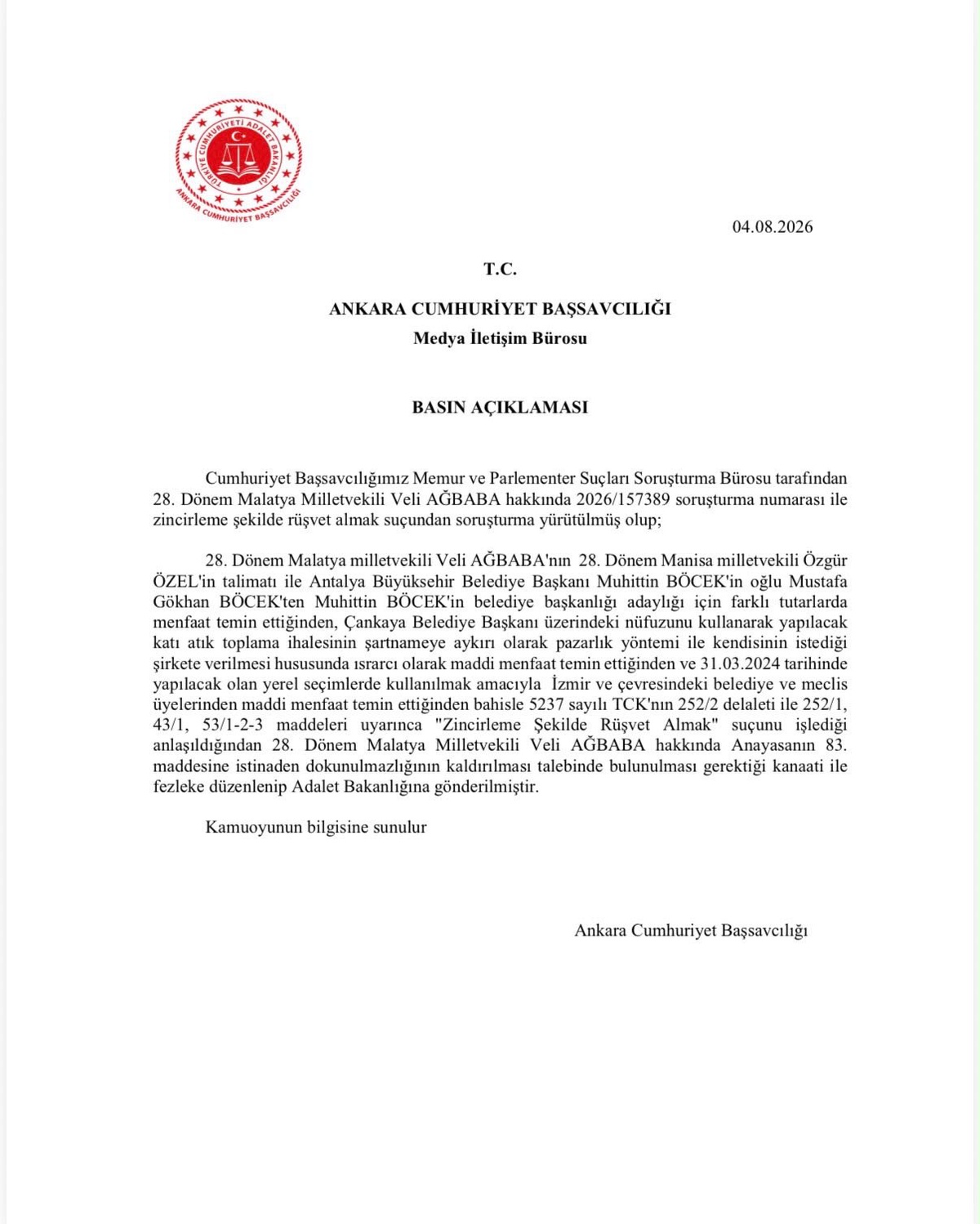 Özgür Özel ve Veli Ağbaba\'nın Dokunulmazlıkları Kaldırılıyor