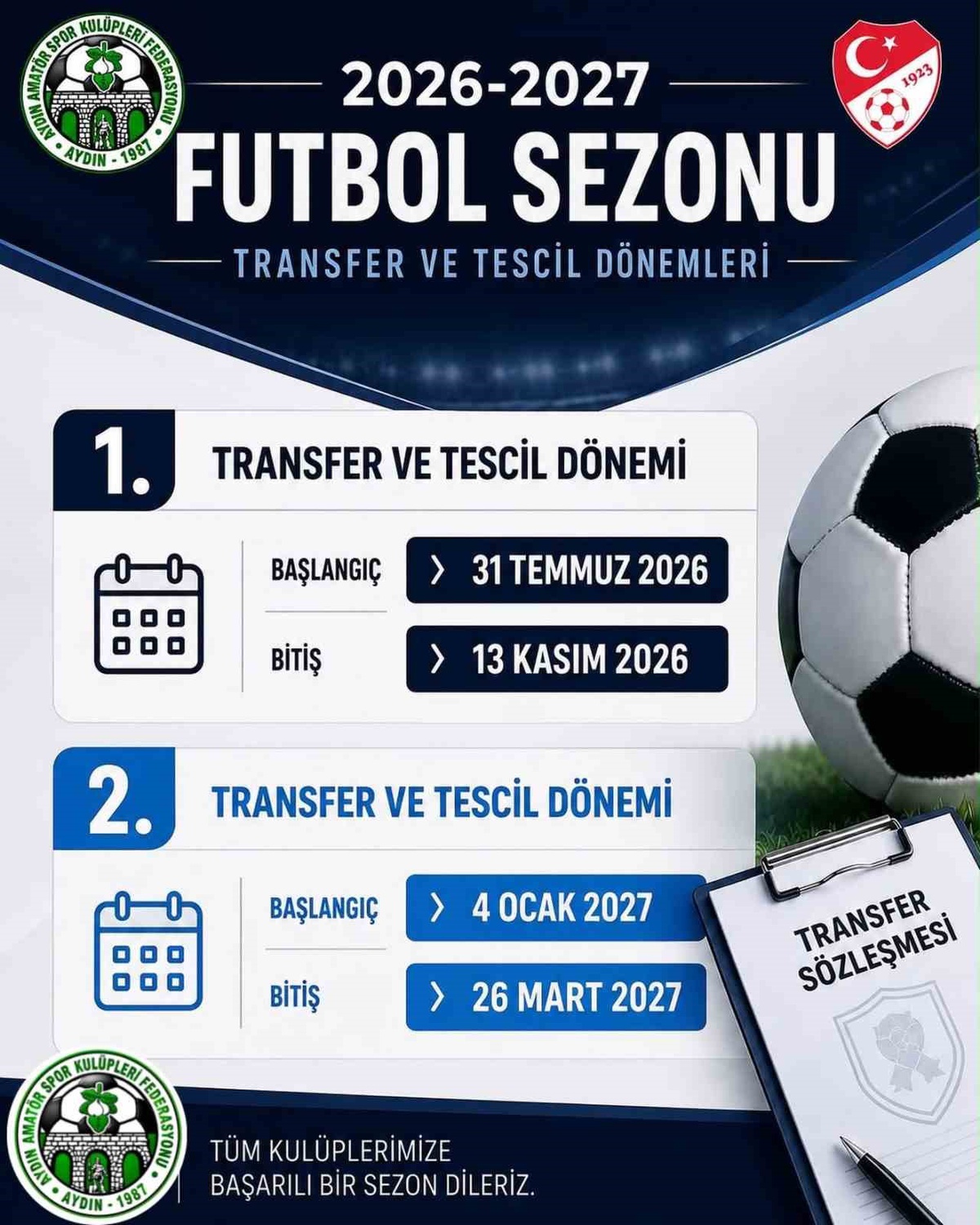 2026-2027 Amatör Transfer Dönemleri Belirlendi