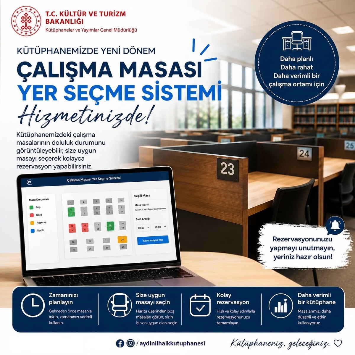 Aydın Kütüphanesi\'nde Yeni Rezervasyon Sistemi