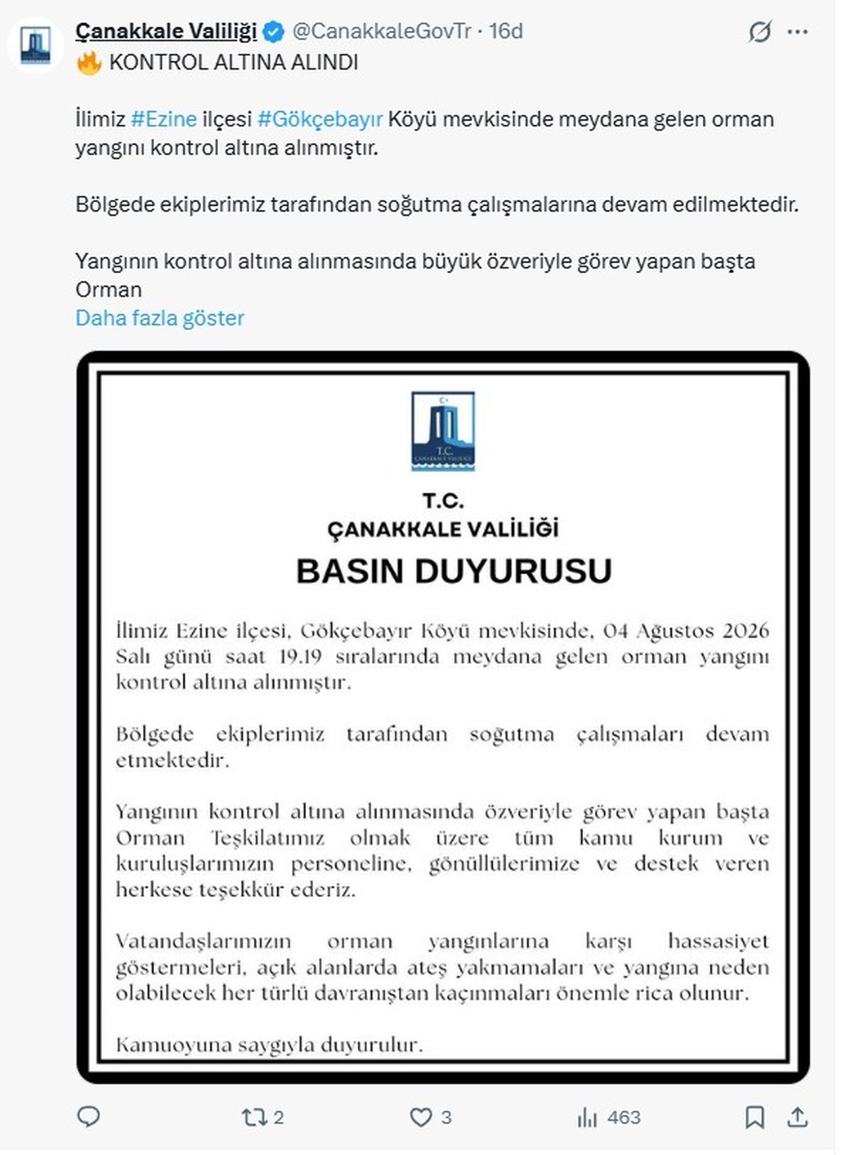Ezine\'de Yangın Kontrol Altına Alındı