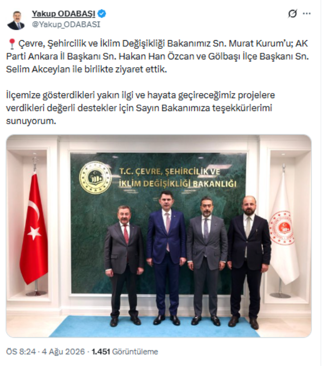CHP'li belediye başkanı, AK Partili yöneticilerle Bakan Kurum'u ziyaret etti