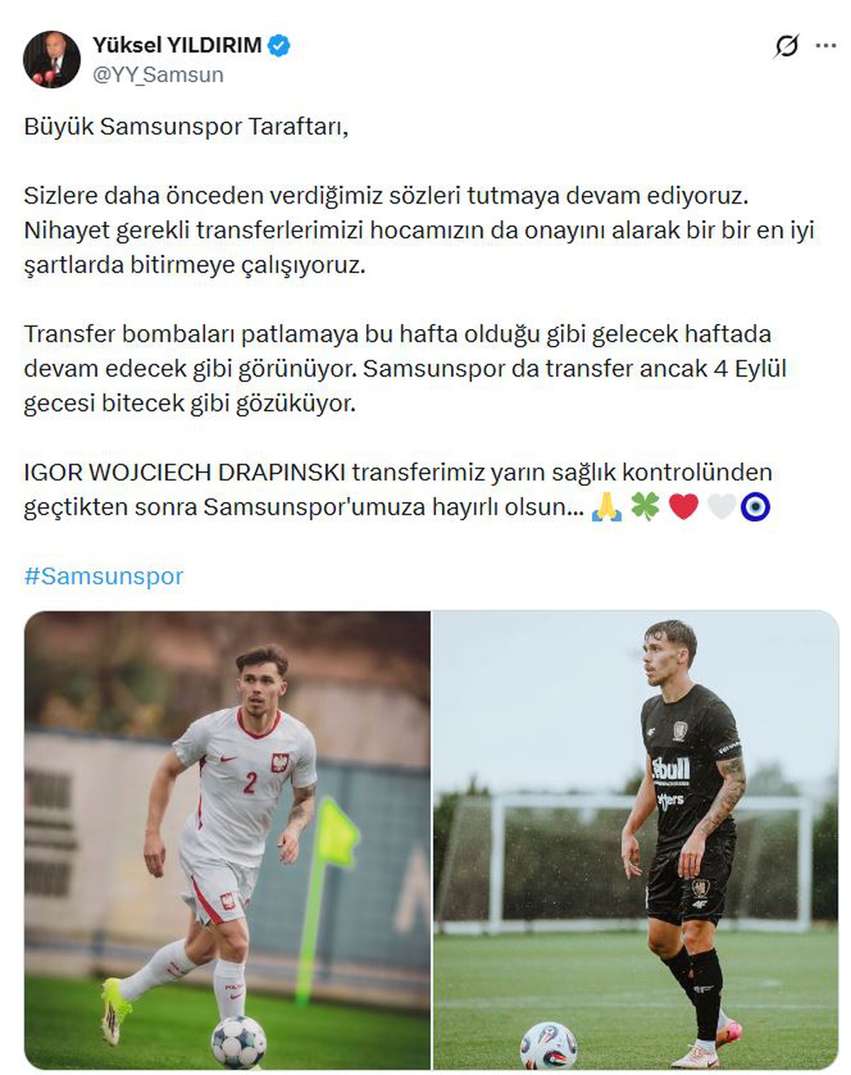 Samsunspor Igor Drapinski ile Anlaştı