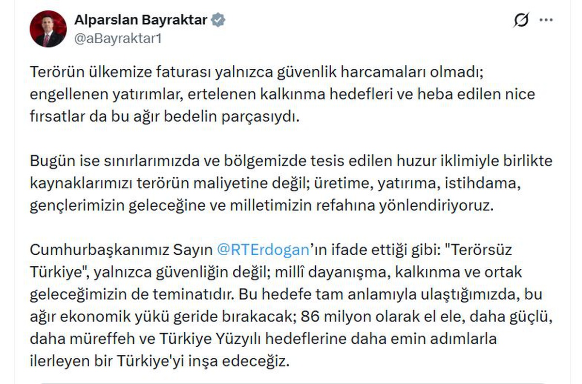 Bakan Bayraktar: Kaynaklarımızı teröre değil üretime yönlendiriyoruz