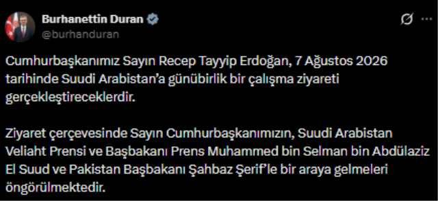 Cumhurbaşkanı Erdoğan, Suudi Arabistan'a çalışma ziyareti gerçekleştirecek