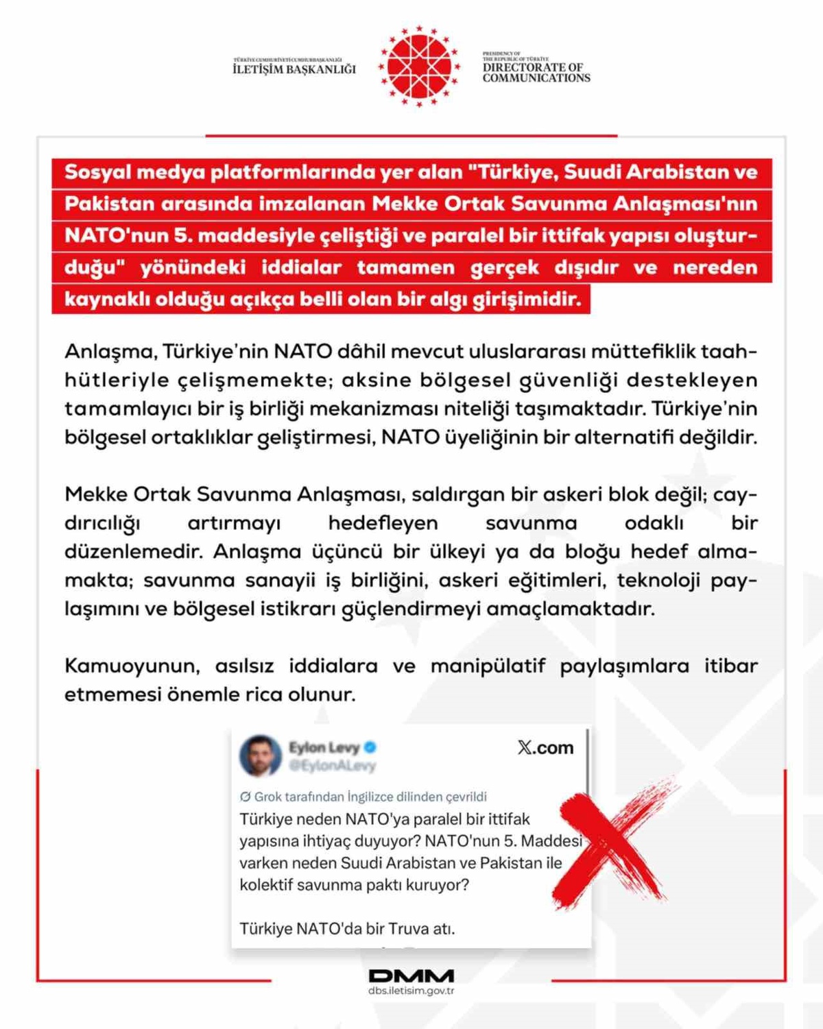 DMM\'den Mekke Anlaşması Açıklaması
