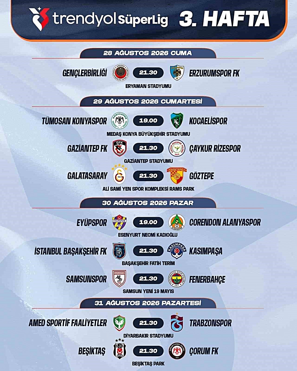 Süper Lig 2026-2027 Programı Açıklandı