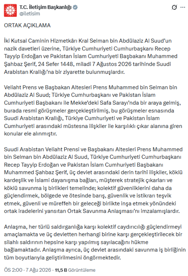 Türkiye, Suudi Arabistan ve Pakistan üçlü savunma anlaşmasını imzaladı