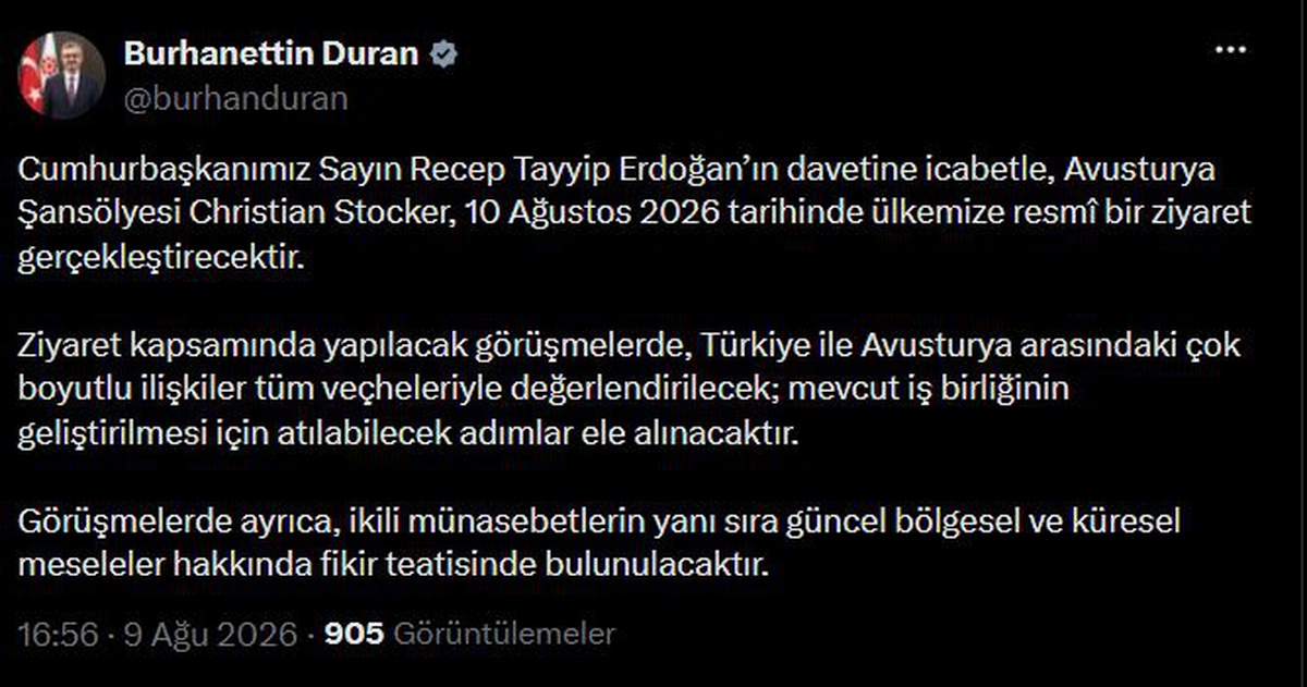 Avusturya Şansölyesi Türkiye\'ye Geliyor