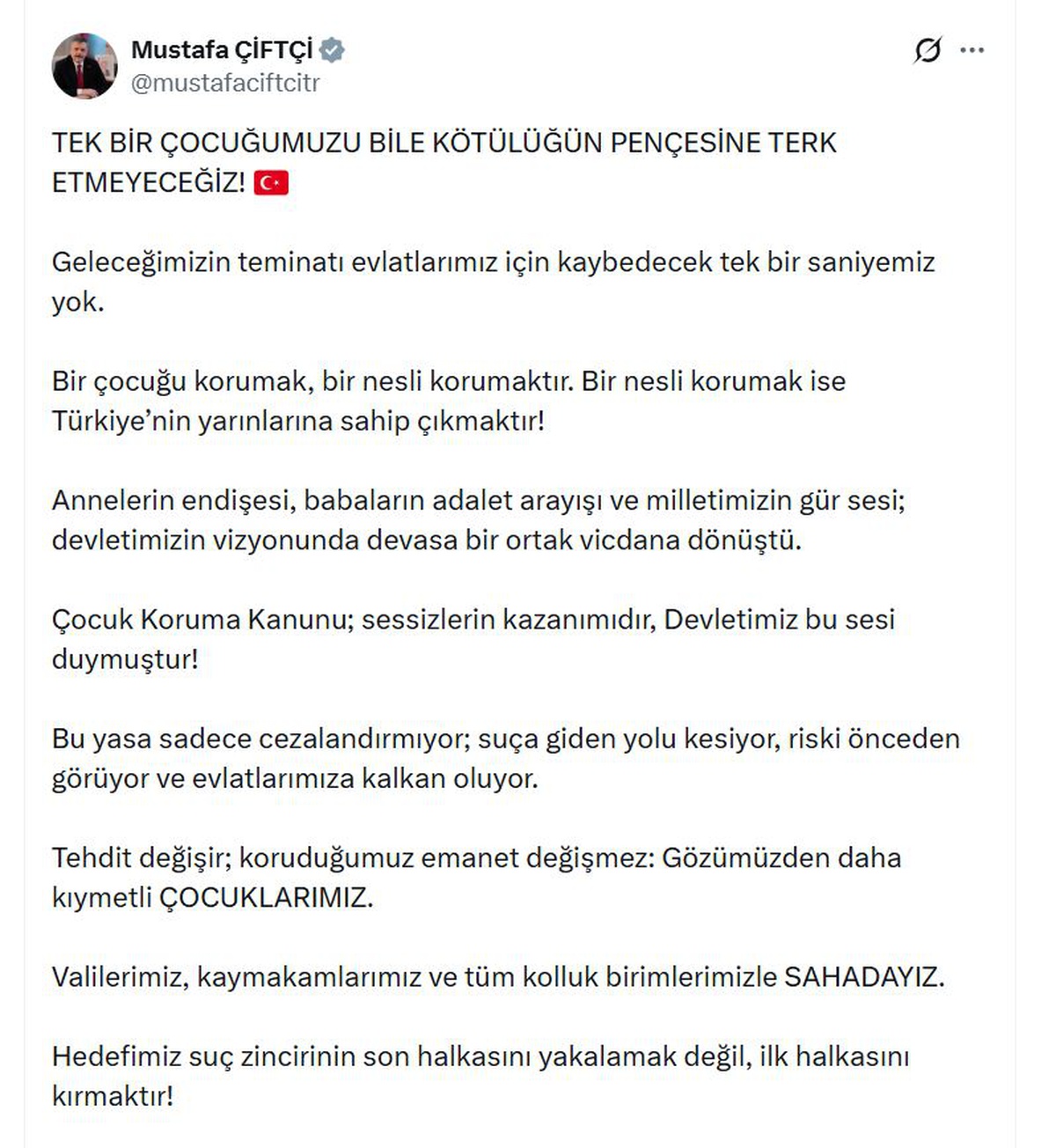 Bakan Çiftçi: Çocuk Koruma Kanunu suç zincirinin ilk halkasını kıracak