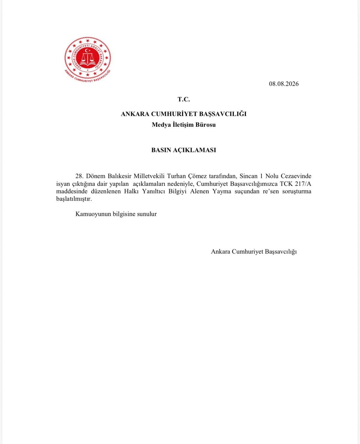 Turhan Çömez\'e Soruşturma