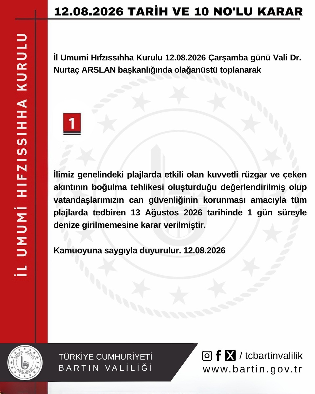 Bartın\'da 1 Gün Denize Girmek Yasaklandı